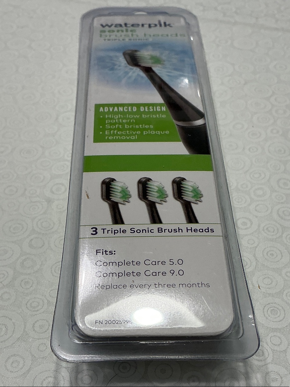 Waterpik Triple Sonic Brush Heads - Black with Green/White Bristles